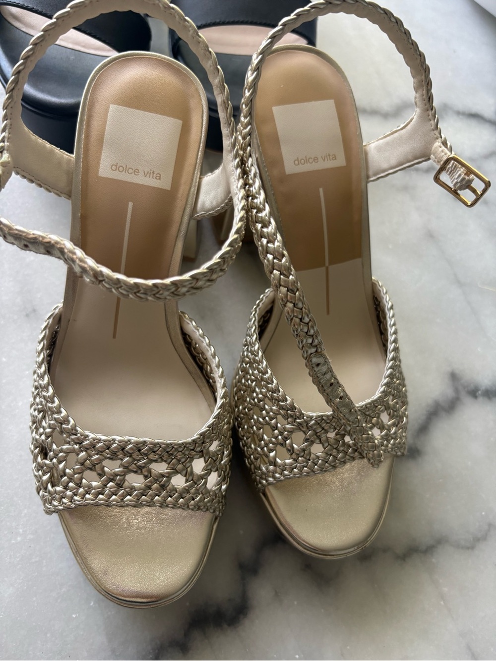 Dolce Vita Metallic Gold Braided Platform Slingbacks